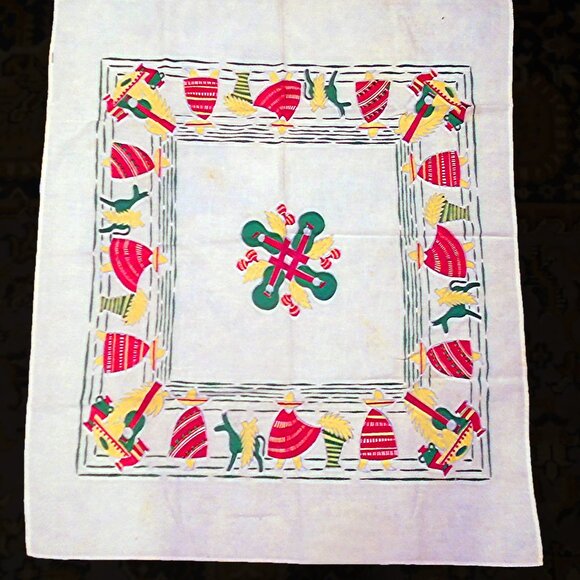 Vintage Table Topper Cover is Linen, Fun Kitschy Retro SMALL Tablecloth - Picture 8 of 11